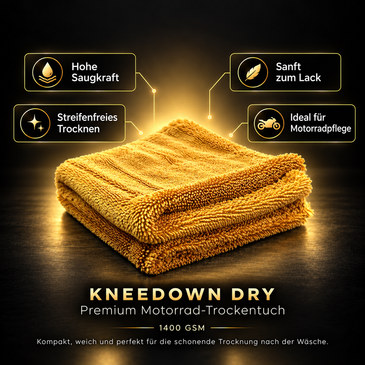 GLANZIUM® KNEEDOWN DRY – Premium Motorrad-Trockentuch | 1400 GSM
